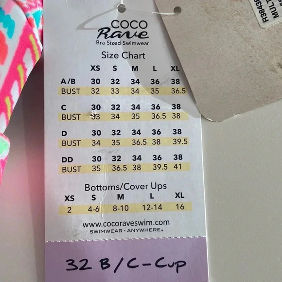 NWT Coco Rave 32 B/C halter push-up bikini top bright ruched - Picture 10 of 12